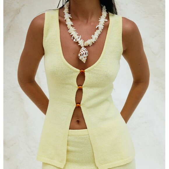 Nadina Butter yellow lemon 2 piece maxi skirt knit set - Picture 3 of 8